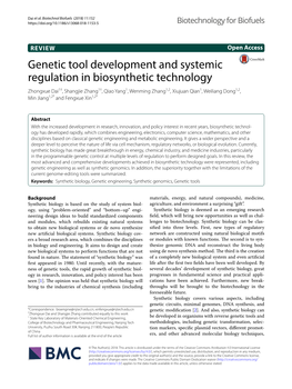 Genetic Tool Development and Systemic Regulation in Biosynthetic Technology