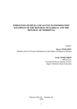 Indigenous Peoples and Access to Information (Examples of the Republic of Karelia and the Republic of Mordovia)
