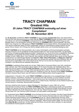 TRACY CHAPMAN Greatest Hits 25 Jahre TRACY CHAPMAN Erstmalig Auf Einer Compilation! VÖ: 20