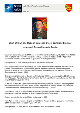 Chief of Staff and Head of European Union Command Element Lieutenant General Ignazio Gamba