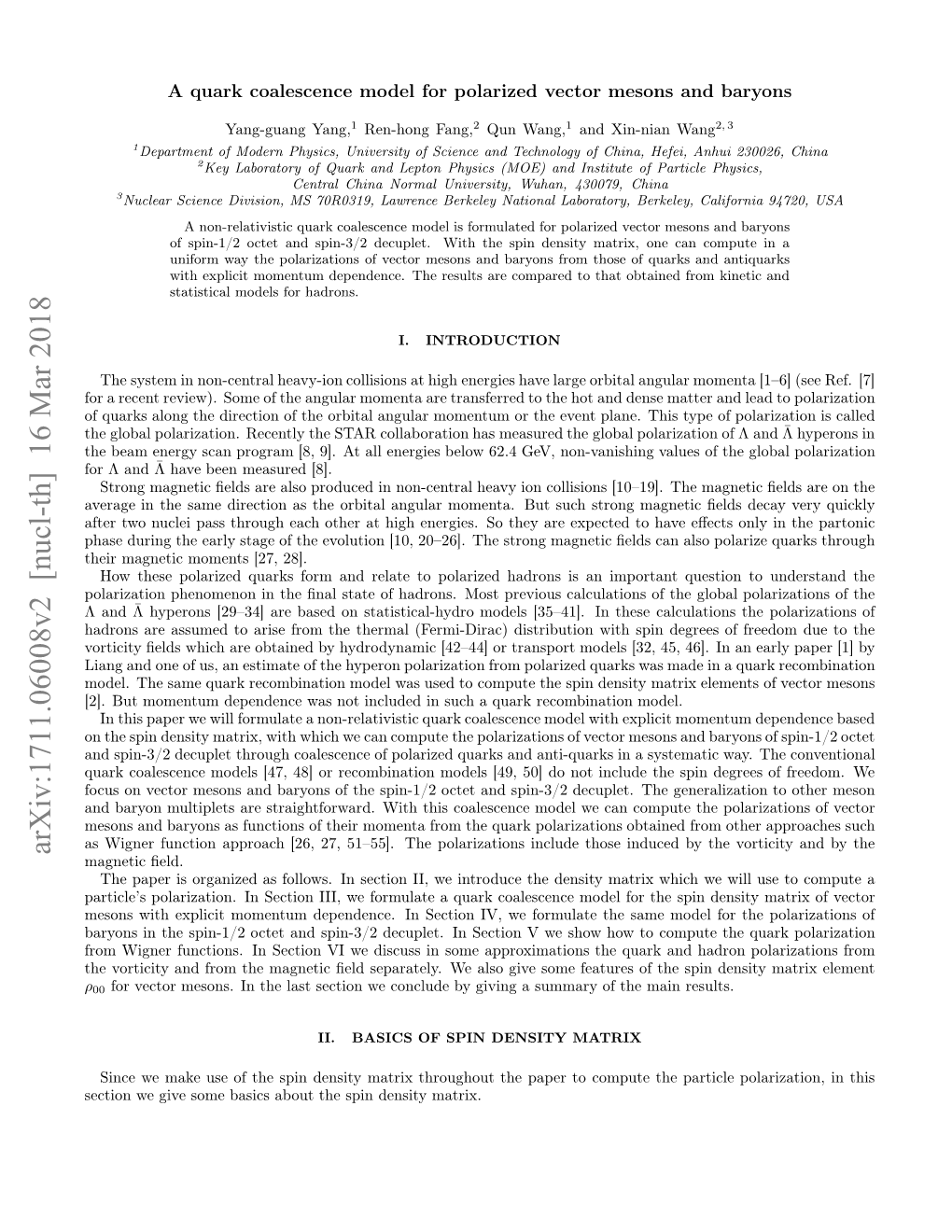 Arxiv:1711.06008V2 [Nucl-Th] 16 Mar 2018 H Lblplrzto.Rcnl H Trclaoainh Momentu Collaboration STAR Angular the Orbital Recently the Polarization