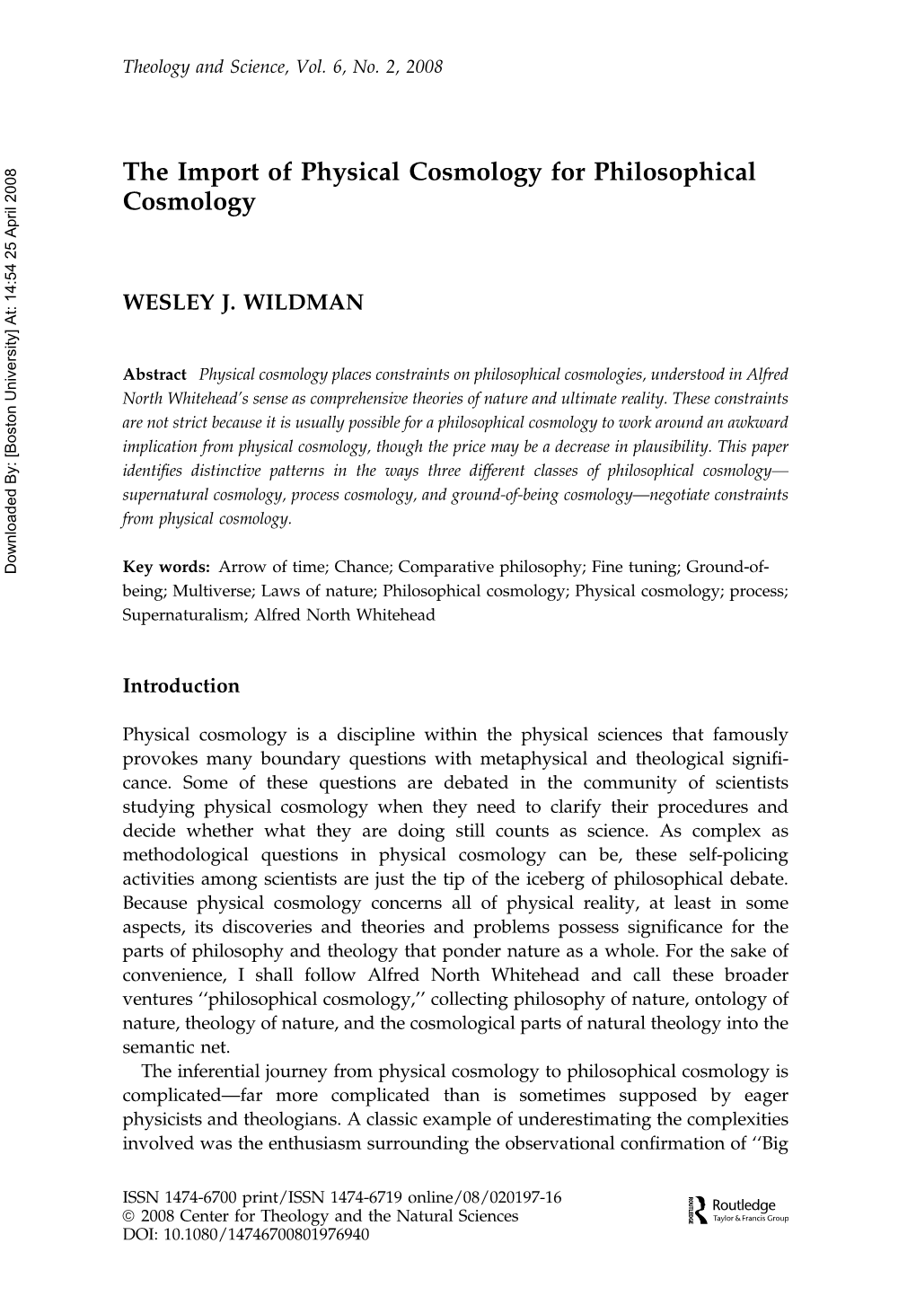 The Import of Physical Cosmology for Philosophical Cosmology