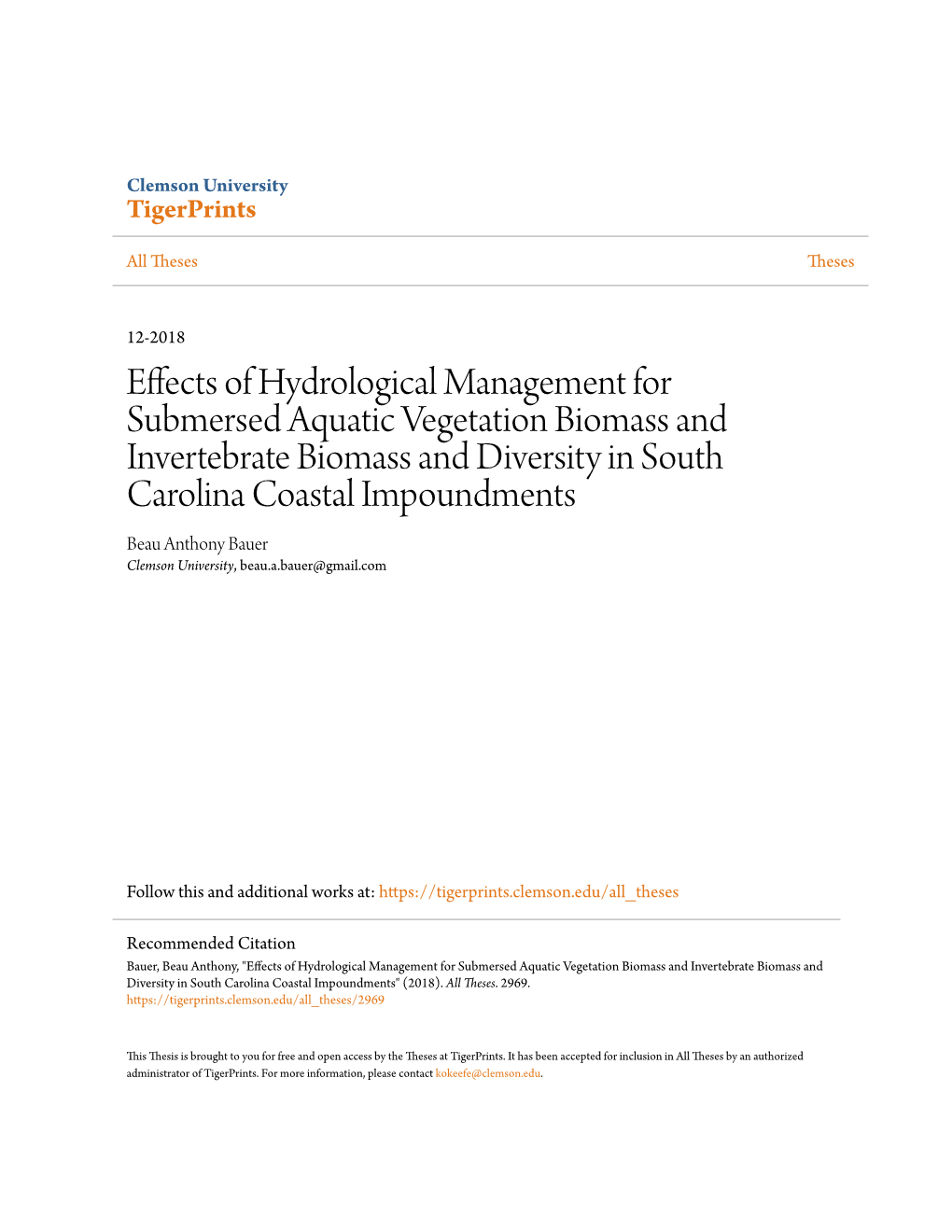 Effects of Hydrological Management for Submersed Aquatic Vegetation