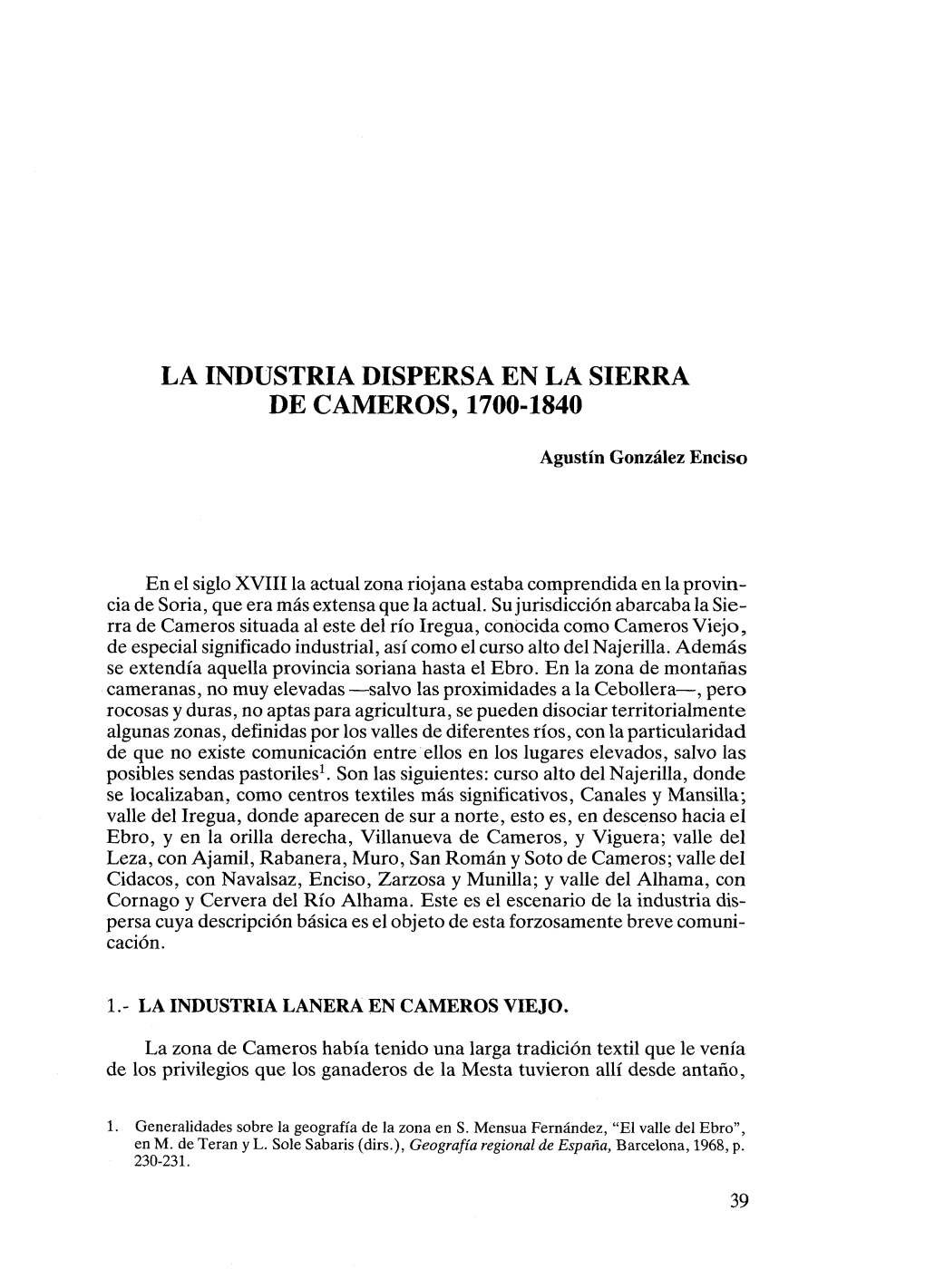 La Industria Dispersa En La Sierra De Cameros, 1700-1840