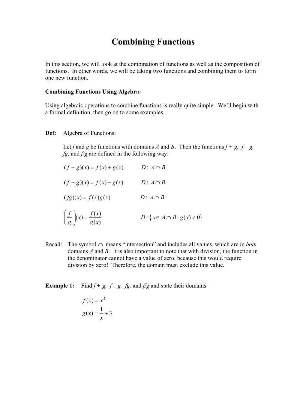 Combinations of Functions