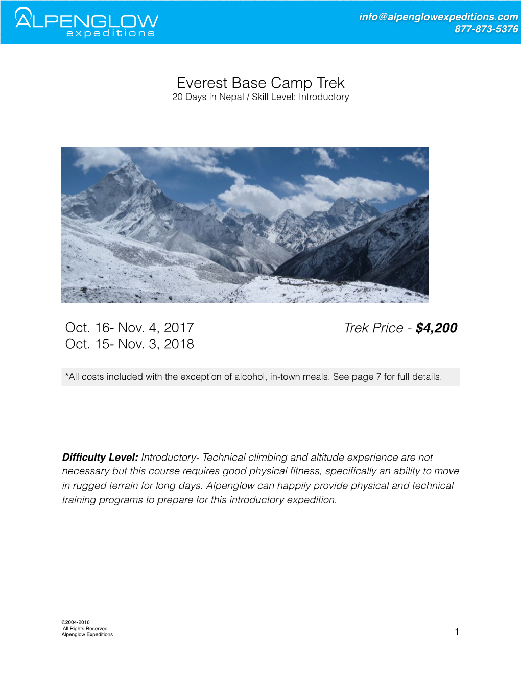 Everest Base Camp Trek 20 Days in Nepal / Skill Level: Introductory