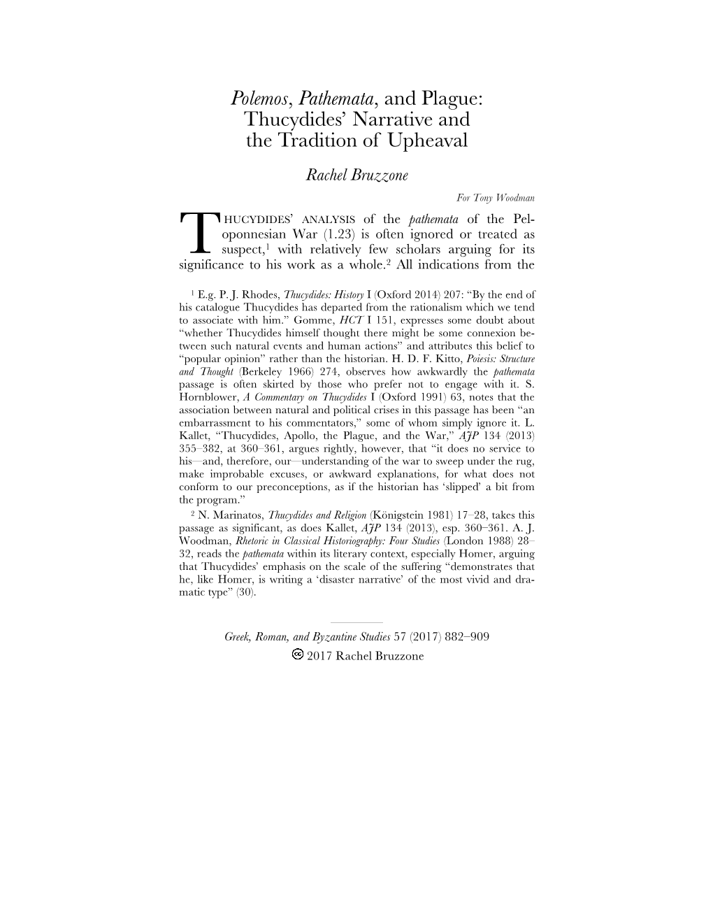 Polemos, Pathemata, and Plague: Thucydides' Narrative and the Tradition of Upheaval