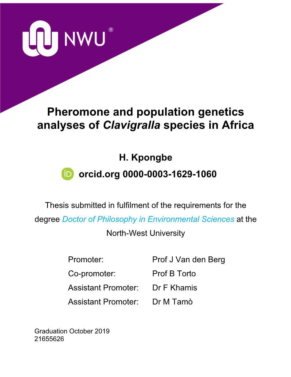 Pheromone and Population Genetics Analyses of Clavigralla Species in Africa