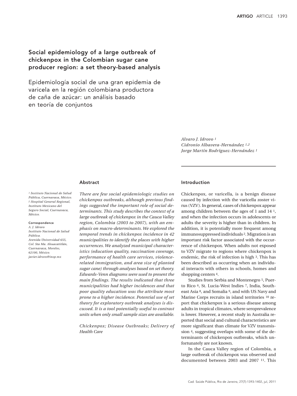 Social Epidemiology of a Large Outbreak of Chickenpox in the Colombian Sugar Cane Producer Region: a Set Theory-Based Analysis