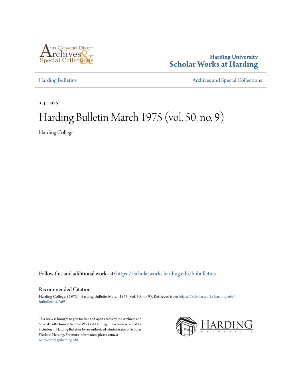 Harding Bulletin March 1975 (Vol