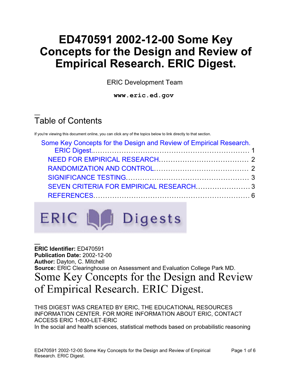 ED470591 2002-12-00 Some Key Concepts for the Design and Review of Empirical Research