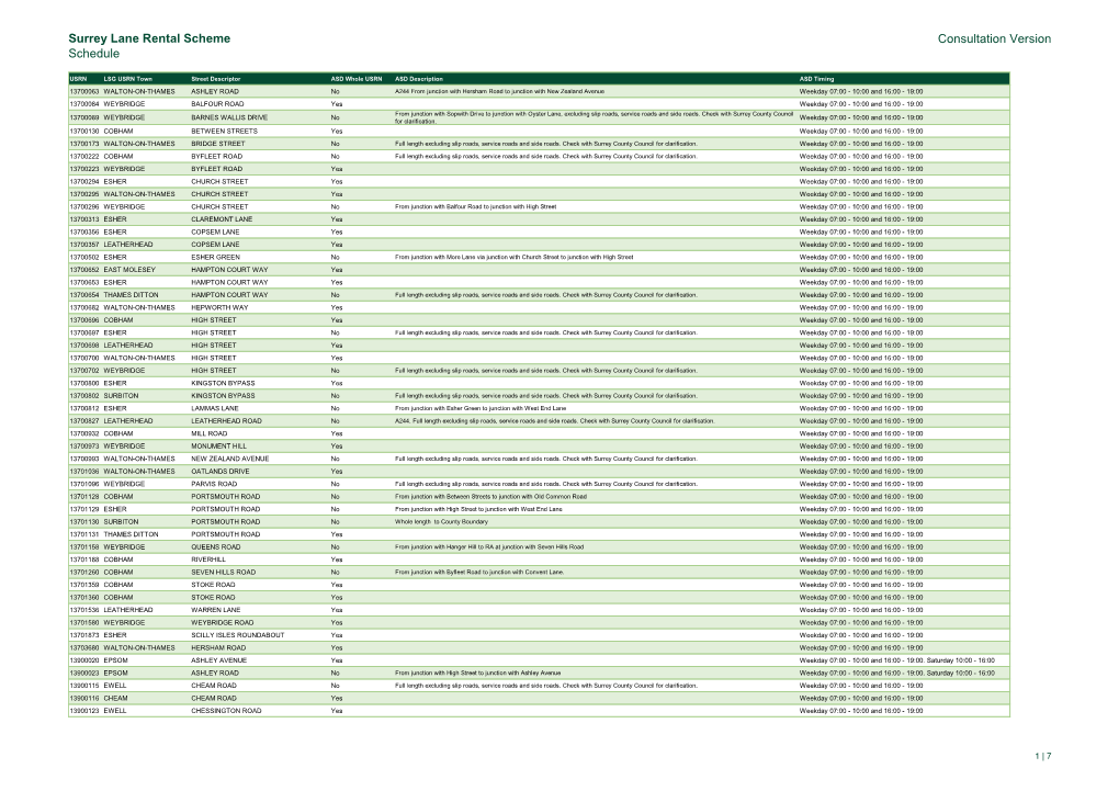 Surrey Lane Rental Scheme Schedule Consultation Version