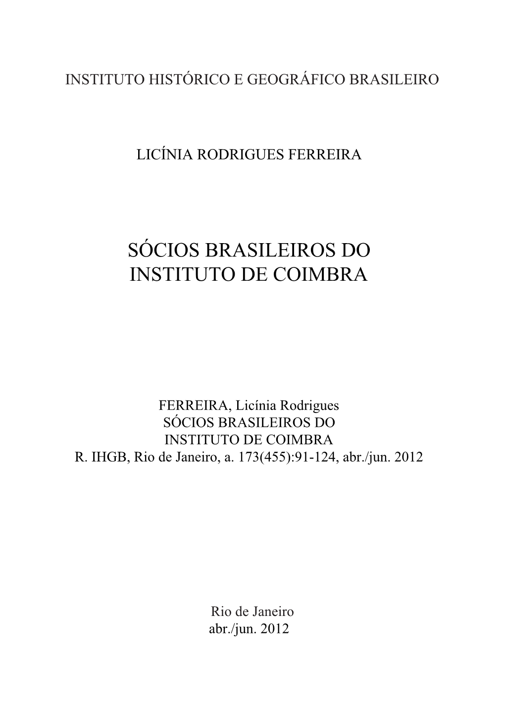 Sócios Brasileiros Do Instituto De Coimbra