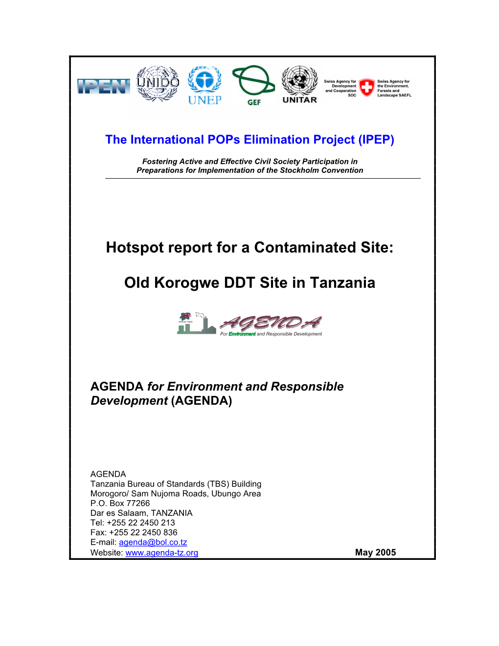 Hotspot Report for a Contaminated Site: Old Korogwe DDT Site in Tanzania