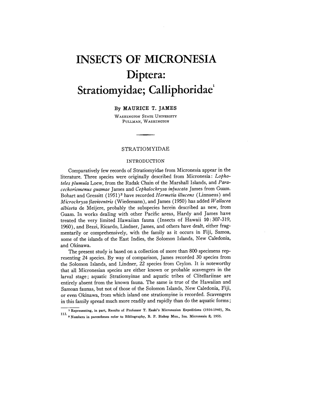 INSECTS of MICRONESIA Diptera: Stratiomyidae; Calliphoridae1