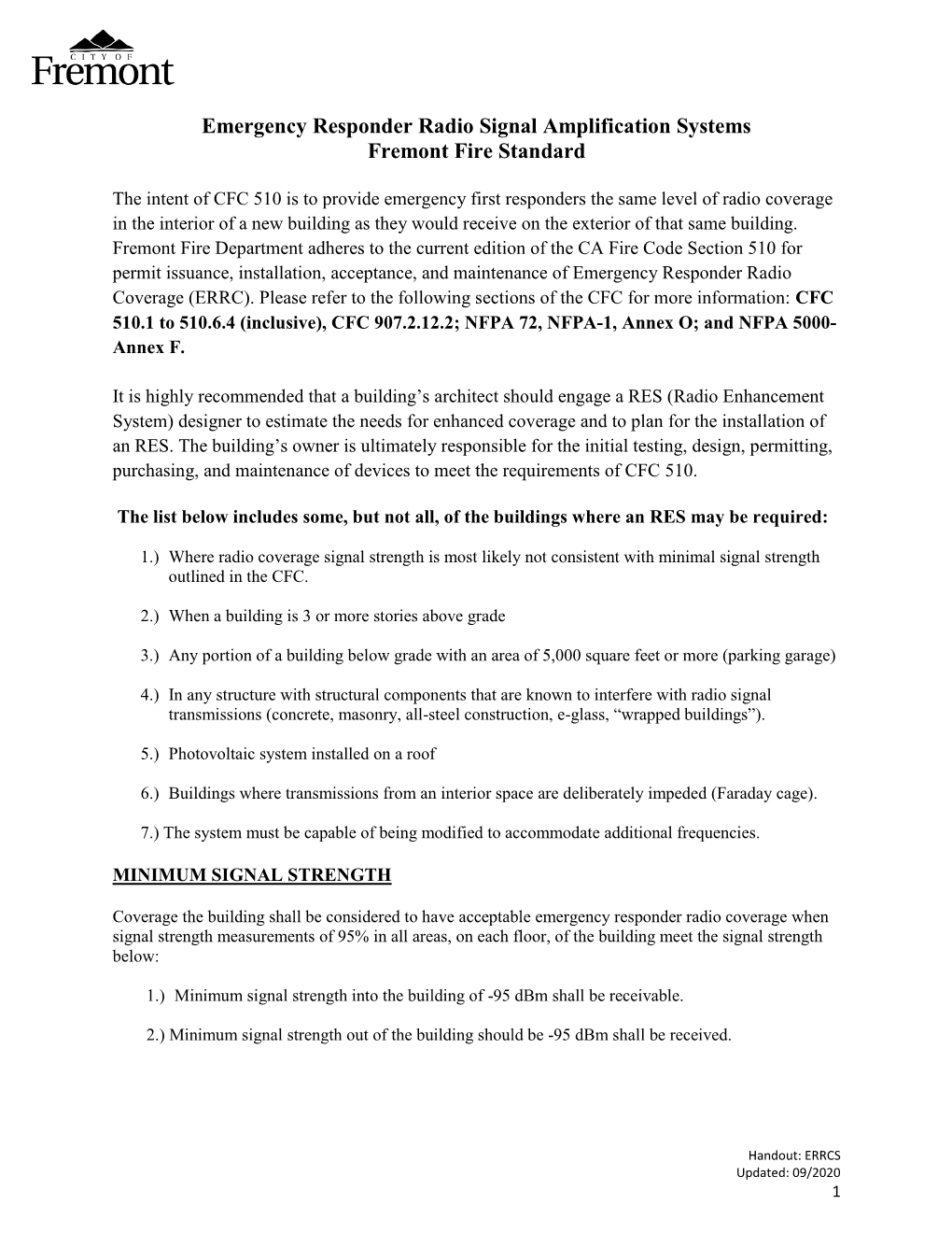 Fremont Radio Frequency Requirements