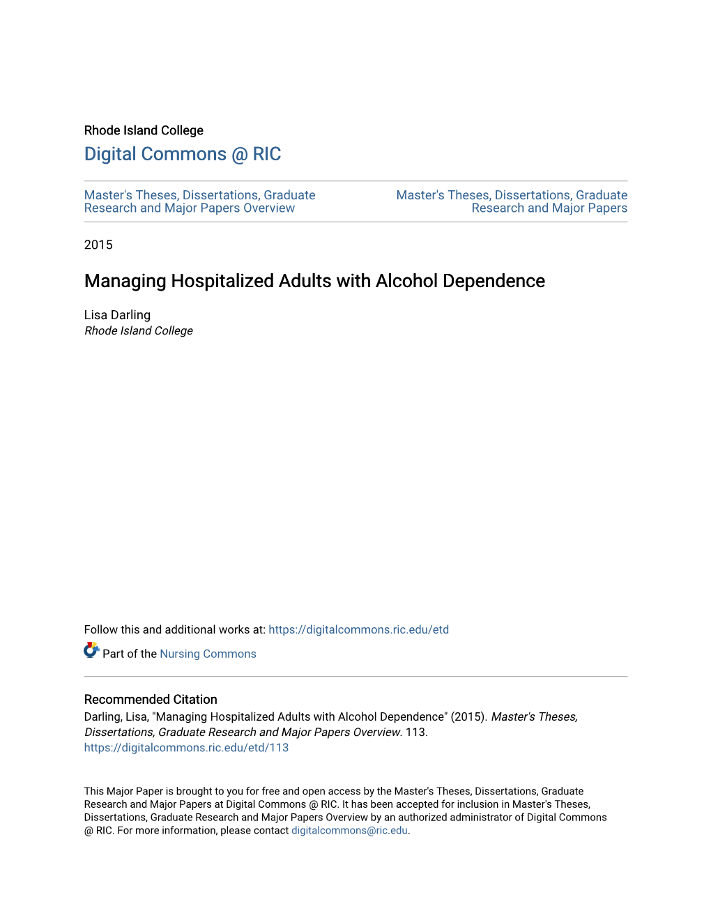 Managing Hospitalized Adults with Alcohol Dependence