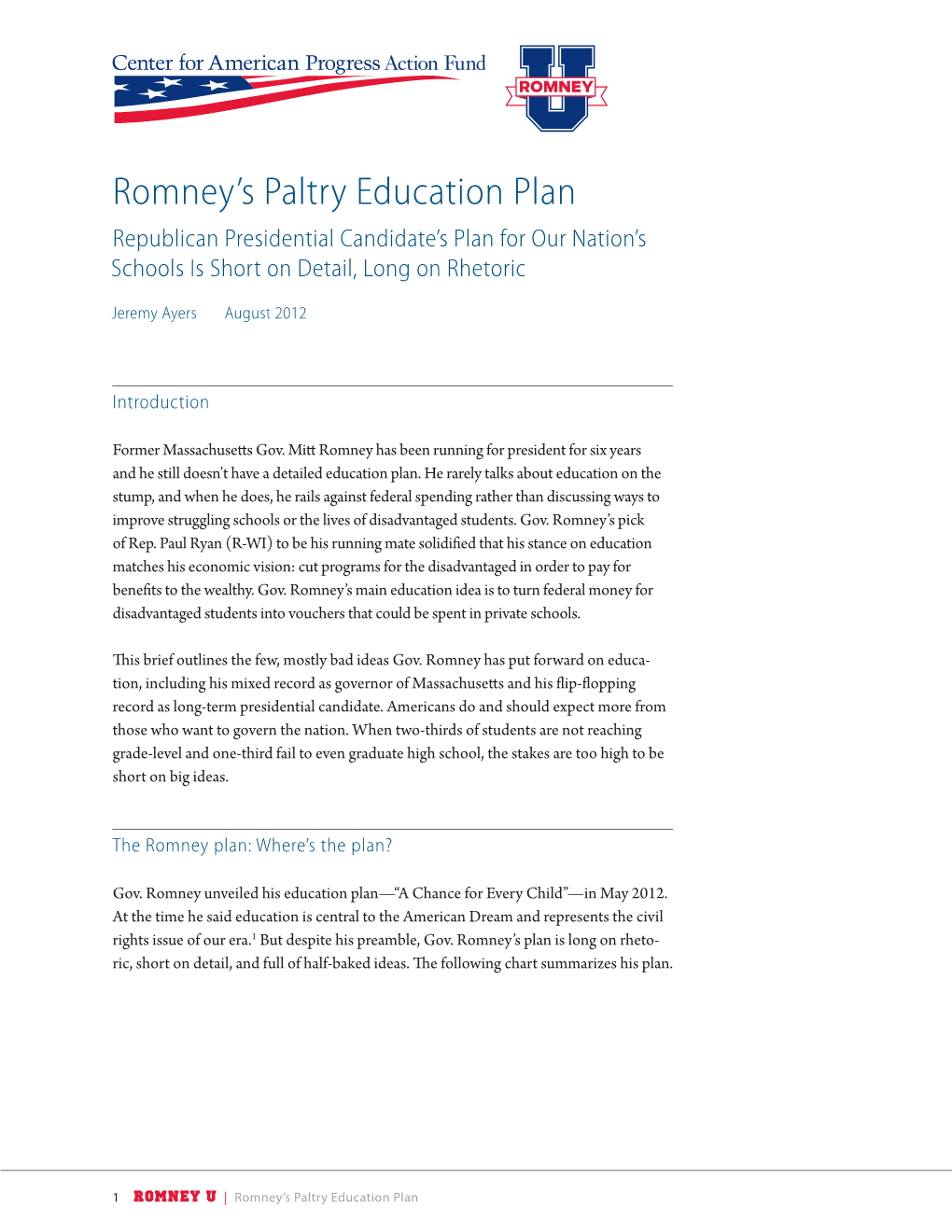 Romney's Paltry Education Plan