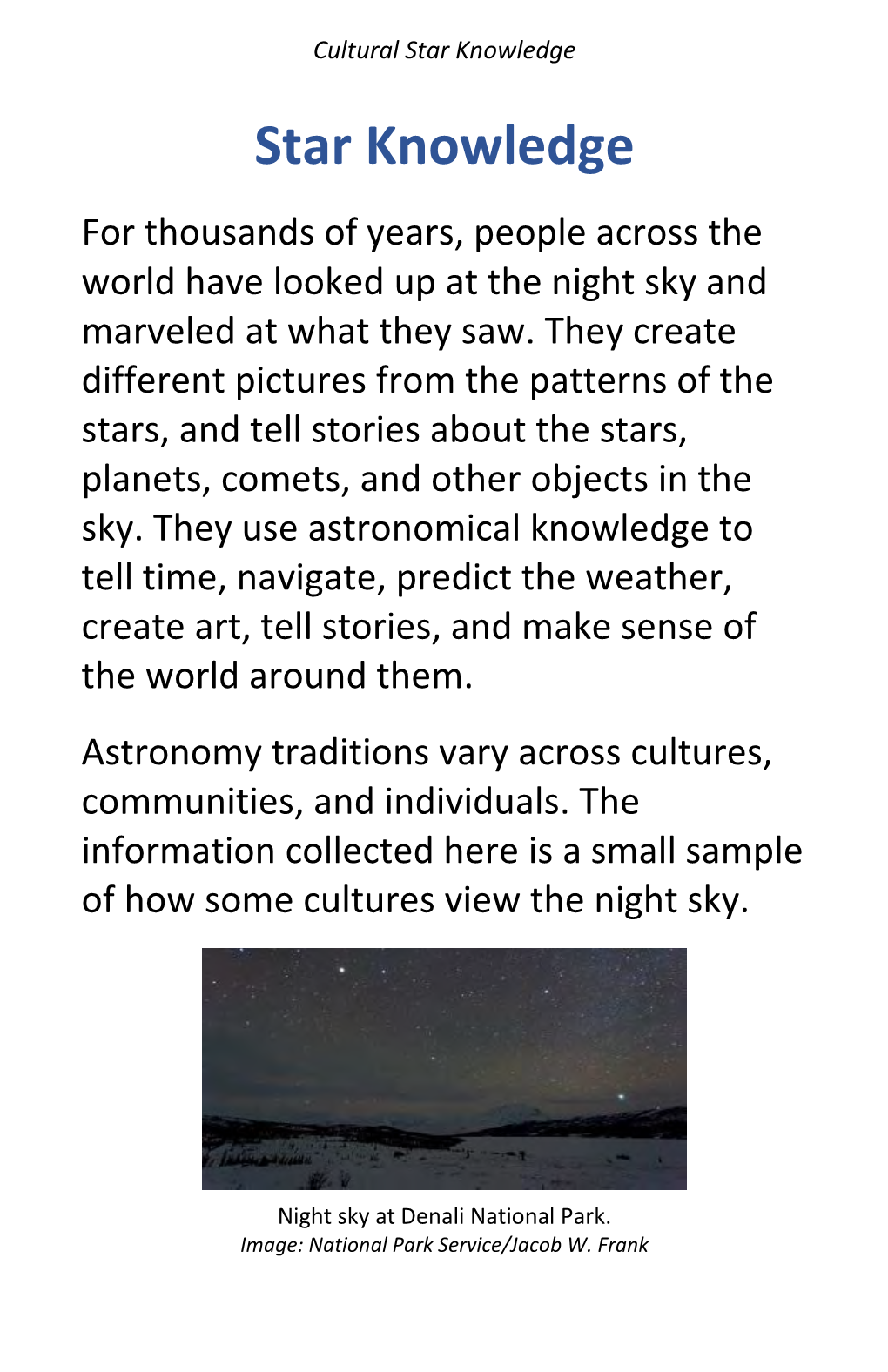 Cultural Star Knowledge Story Sheets