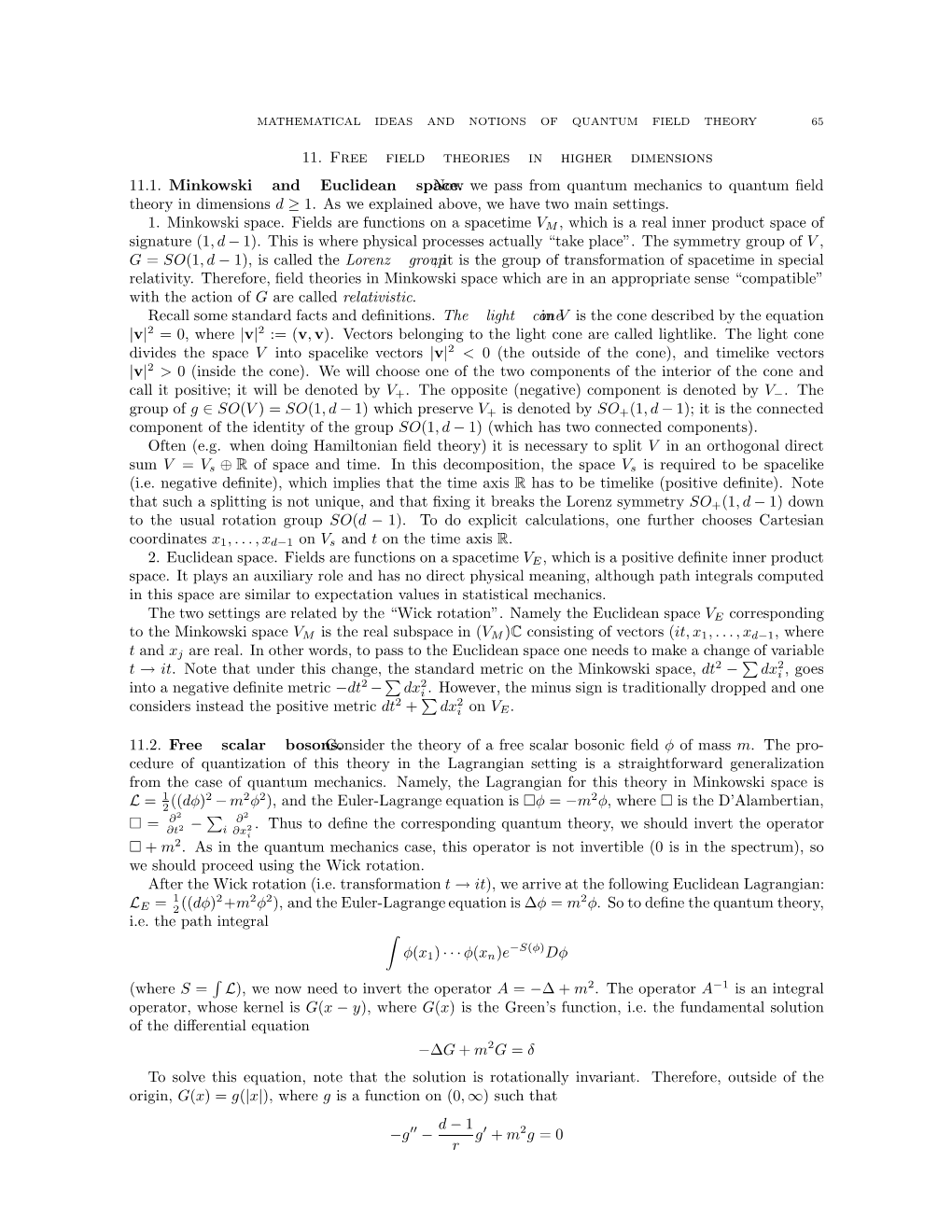 11. Free Field Theories in Higher Dimensions 11.1. Minkowski And