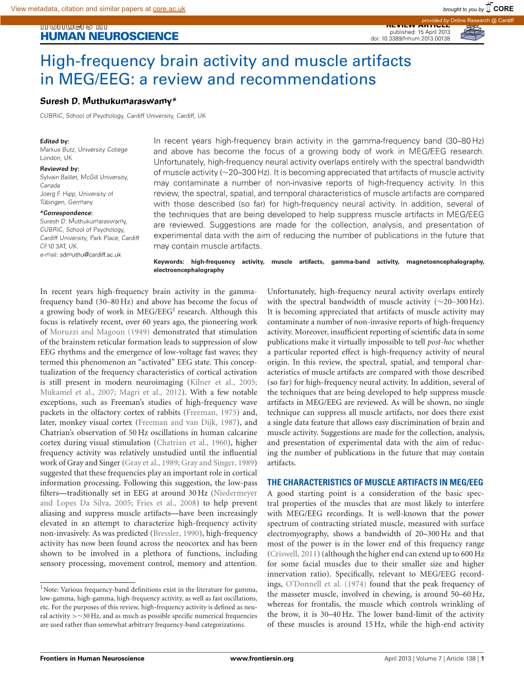 High-Frequency Brain Activity and Muscle Artifacts in MEG/EEG: a Review and Recommendations