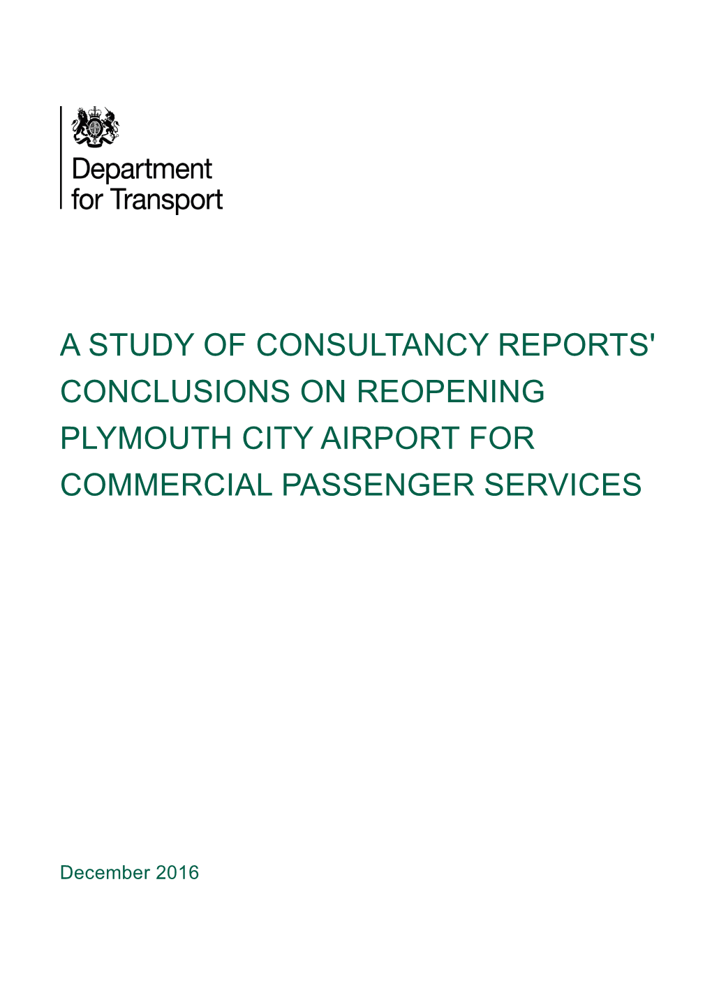 Plymouth Airport Study, the Impact of Increasing APD Charges Is Also Stressed by Aviation Economics