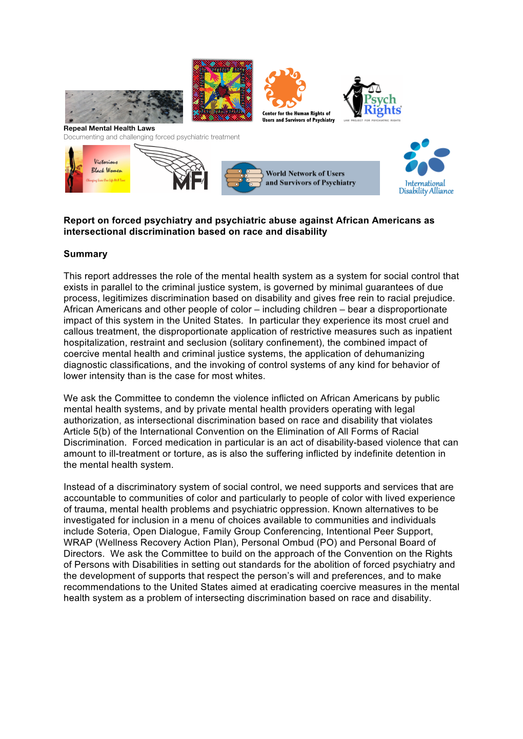 Report on Forced Psychiatry and Psychiatric Abuse Against African Americans As Intersectional Discrimination Based on Race and Disability