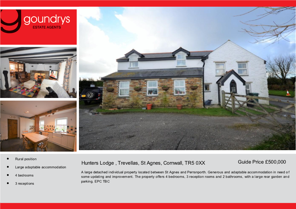 Hunters Lodge , Trevellas, St Agnes, Cornwall, TR5 0XX Guide Price