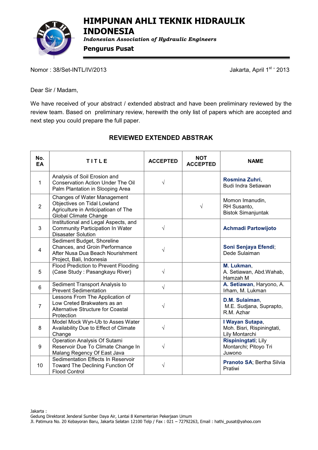 HIMPUNAN AHLI TEKNIK HIDRAULIK INDONESIA Indonesian Association of Hydraulic Engineers