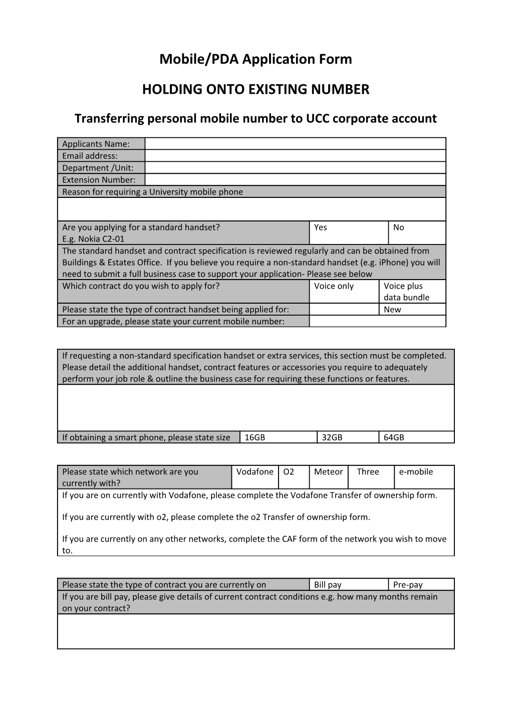 Mobile/PDA Application Form