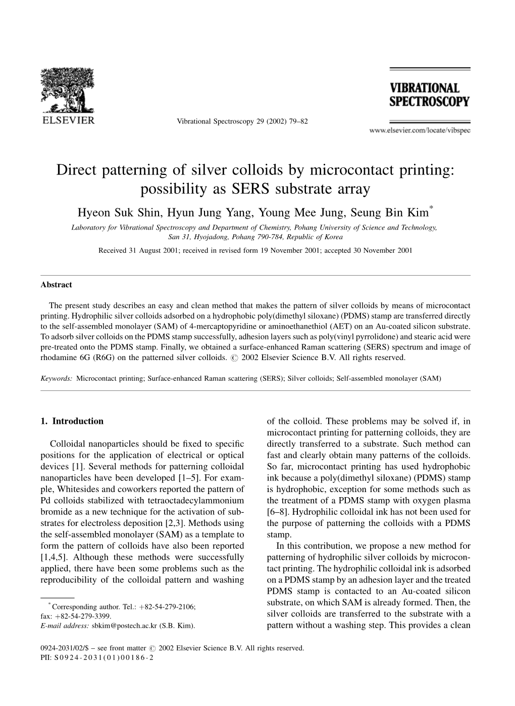 Direct Patterning of Silver Colloids by Microcontact Printing: Possibility As SERS Substrate Array