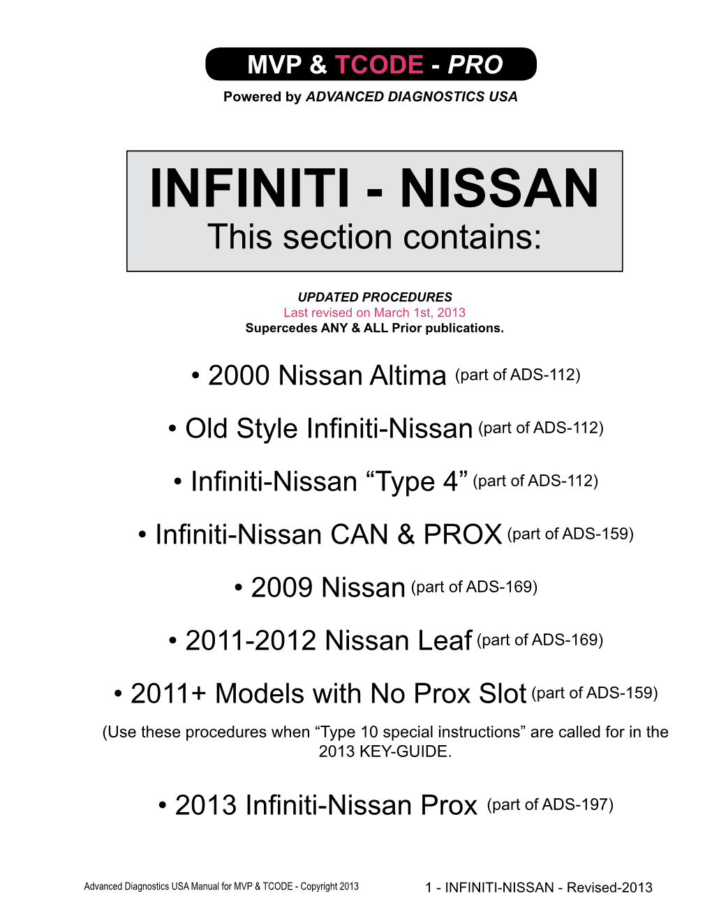 INFINITI - NISSAN This Section Contains