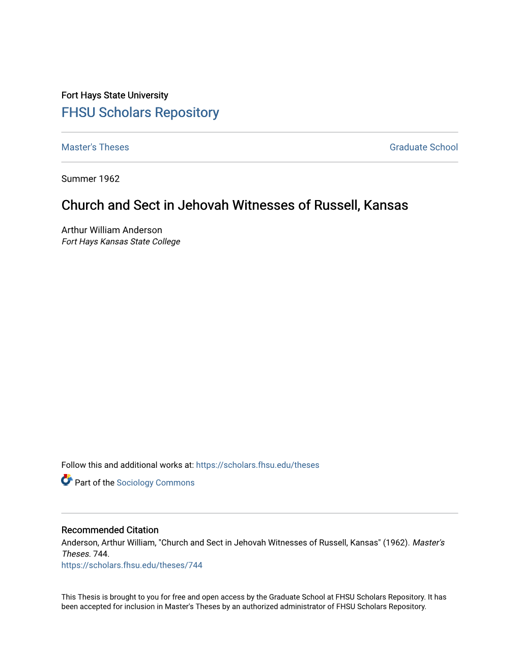 Church and Sect in Jehovah Witnesses of Russell, Kansas
