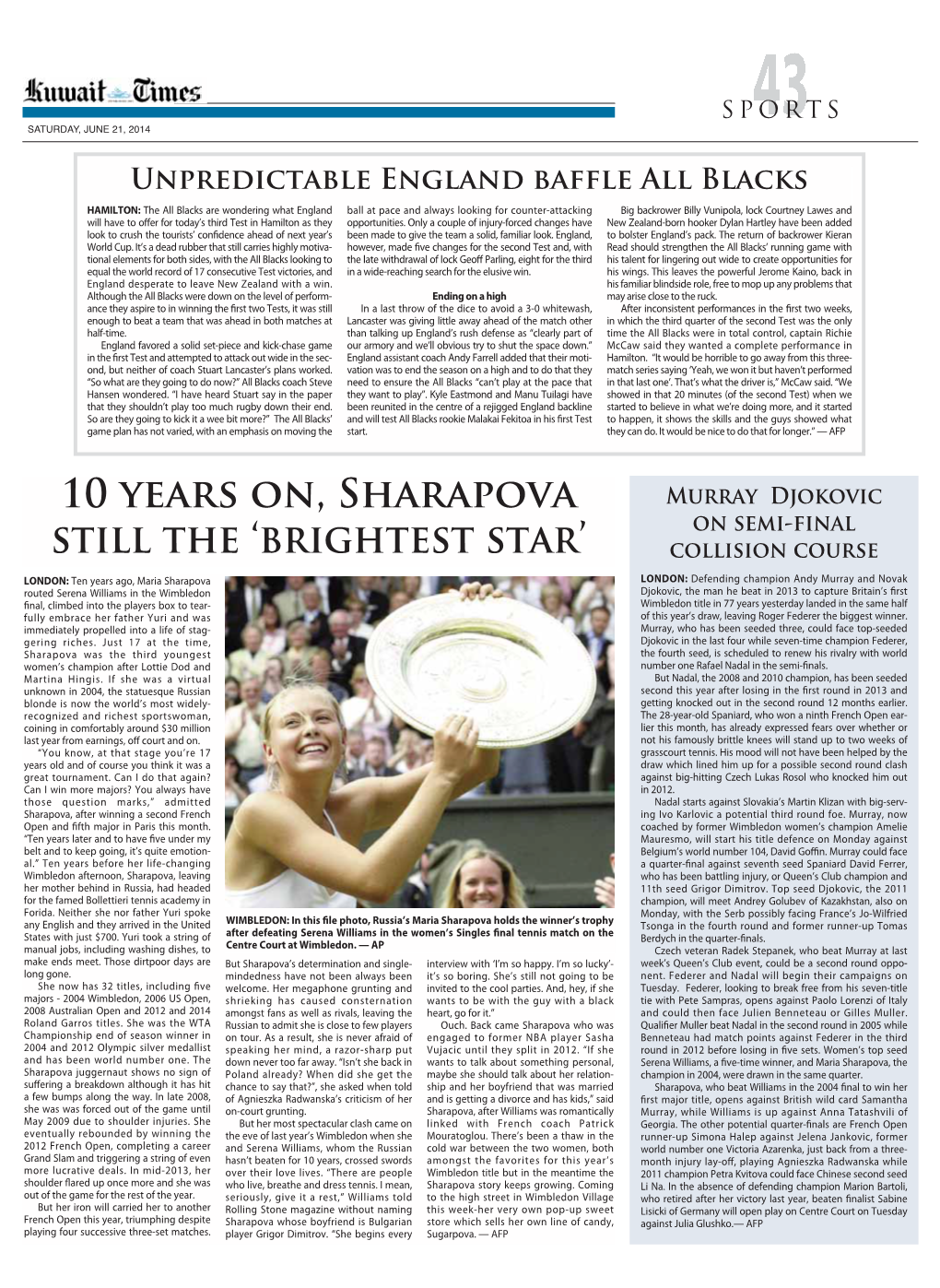 10 Years On, Sharapova Still the 'Brightest Star'