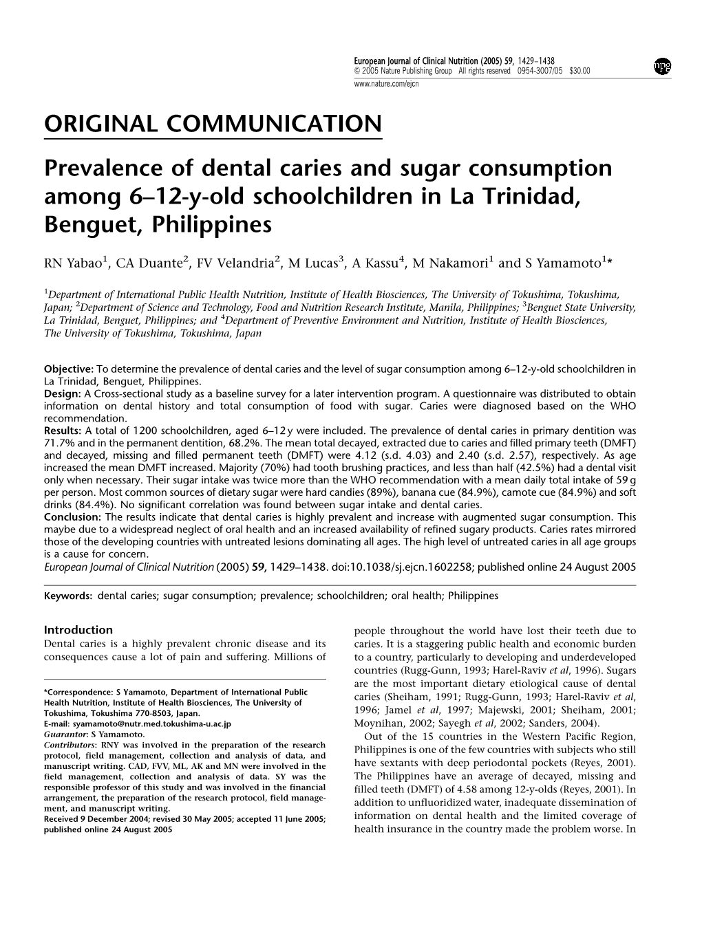 Prevalence of Dental Caries and Sugar Consumption Among 6–12-Y-Old Schoolchildren in La Trinidad, Benguet, Philippines