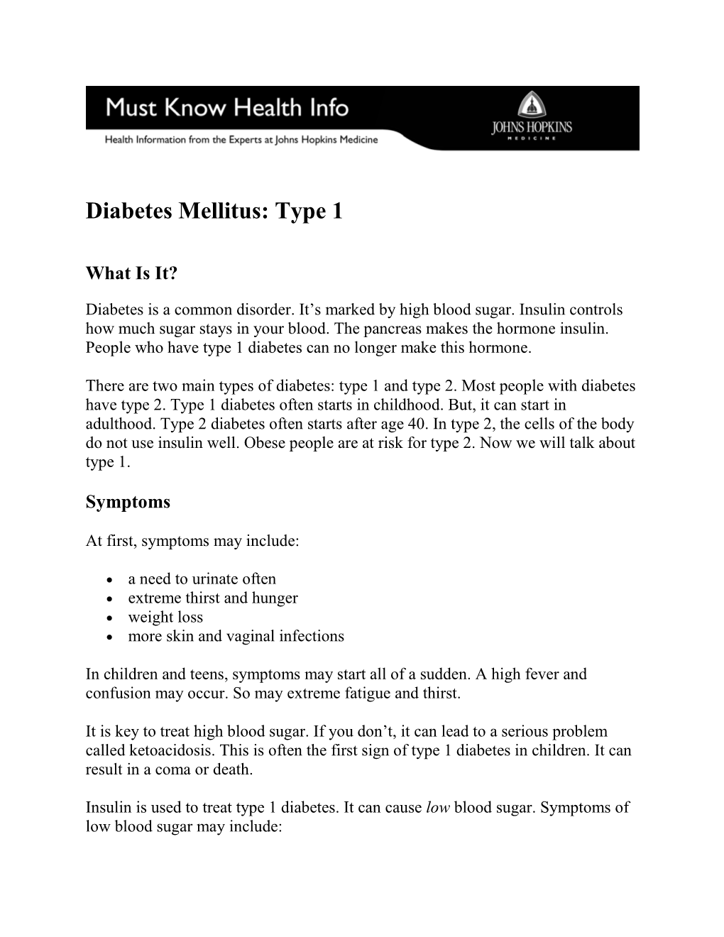 Diabetes Mellitus: Type 1