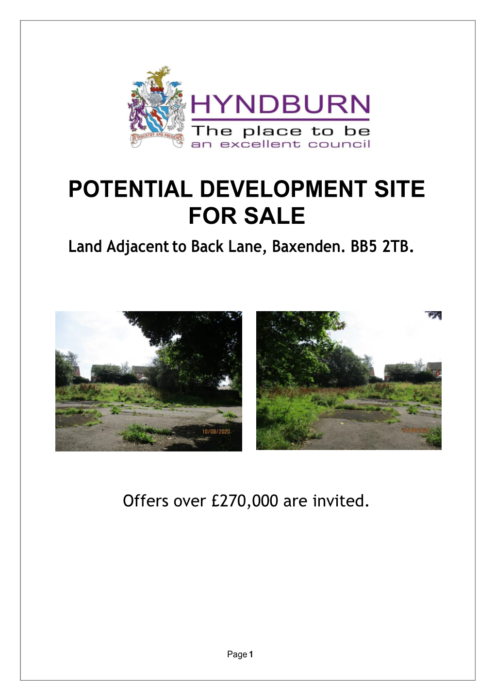 POTENTIAL DEVELOPMENT SITE for SALE Land Adjacent to Back Lane, Baxenden