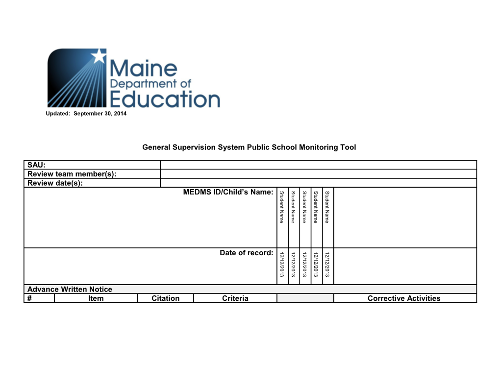 General Supervision System Public School Monitoring Tool