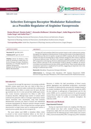Selective Estrogen Receptor Modulator Raloxifene As a Possible Regulator of Arginine Vasopressin