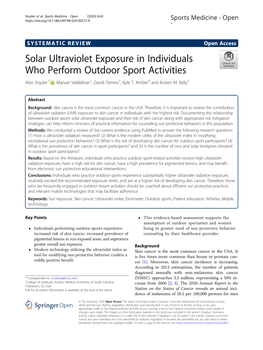Solar Ultraviolet Exposure in Individuals Who Perform Outdoor Sport Activities Alan Snyder1* , Manuel Valdebran2, David Terrero3, Kyle T