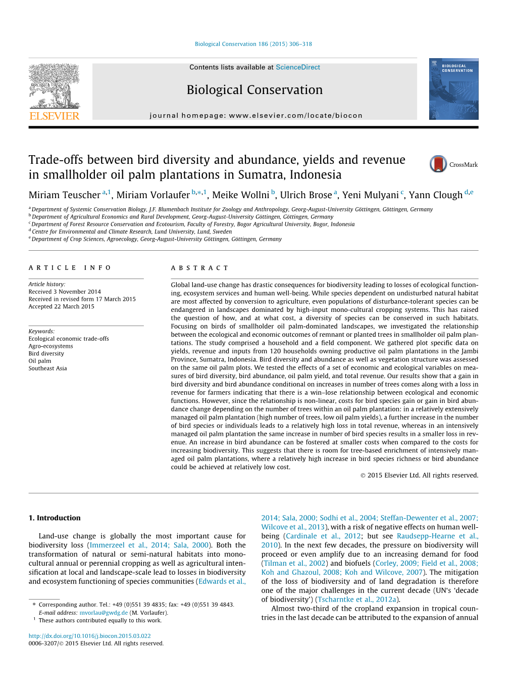 Trade-Offs Between Bird Diversity and Abundance, Yields and Revenue In