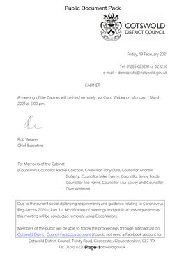 (Public Pack)Agenda Document for Cabinet, 01/03/2021 18:00