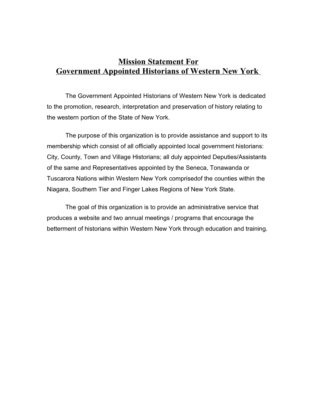 Government Appointed Historians of Western New York