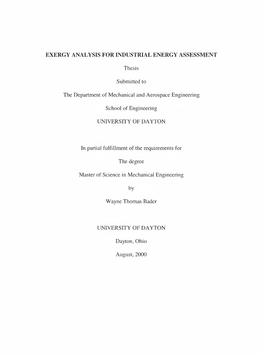 Exergy Analysis for Industrial Energy Assessment