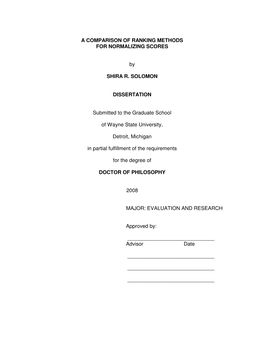 A COMPARISON of RANKING METHODS for NORMALIZING SCORES by SHIRA R. SOLOMON DISSERTATION Submitted to the Graduate School Of