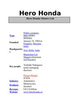 Hero Honda Hero Honda Motors Ltd