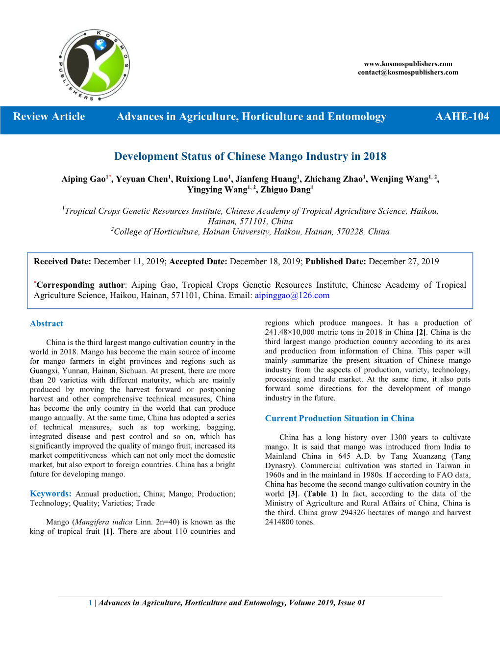 Development Status of Chinese Mango Industry in 2018 Review