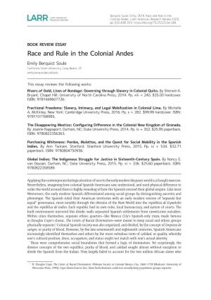 Race and Rule in the Colonial Andes