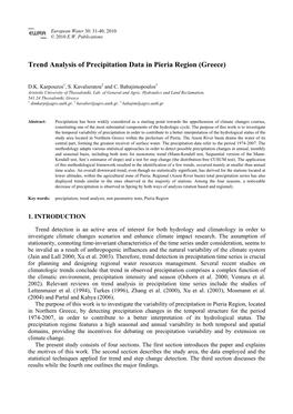 Trend Analysis of Precipitation Data in Pieria Region (Greece)