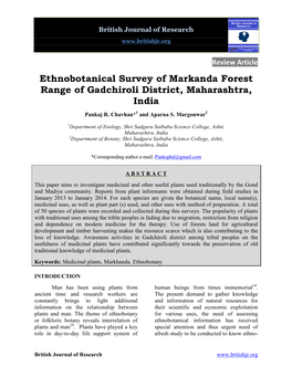 Ethnobotanical Survey of Markanda Forest Range of Gadchiroli District, Maharashtra, India Pankaj R
